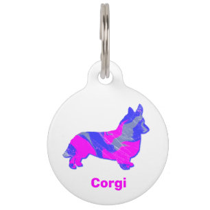 Corgi Welsh Puppy Dog Hot Pink and Blue White Pet ID Tag