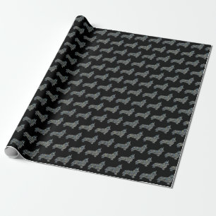 Corgi Welsh Y&B Grid Line Black Wrapping Paper