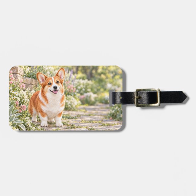 Corgi Wildflower Double-Sided Acrylic Luggage Tag