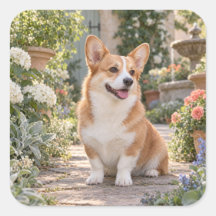 Corgi Wildflower Garden Square Sticker Sheet of 6