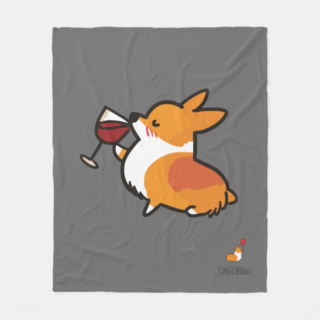 Corgi Wine Fleece Blanket (Front)