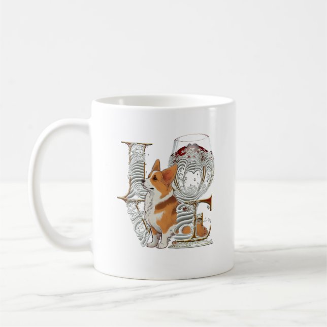 Corgi Wine Glass Made LOVE Word  Coffee Mug (Left)