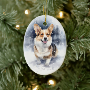 Corgi Winter Wonderland Ceramic Ornament