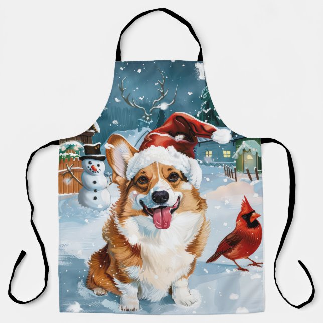 Corgi Winter Wonderland Christmas Joy Apron (Front)