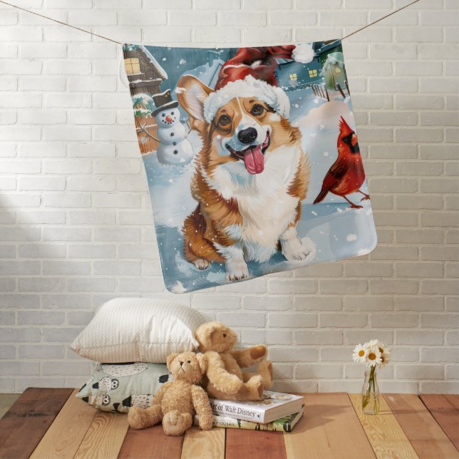 Corgi Winter Wonderland Christmas Joy Baby Blanket (In Situ)