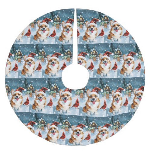 Corgi Winter Wonderland Christmas Joy Brushed Polyester Tree Skirt