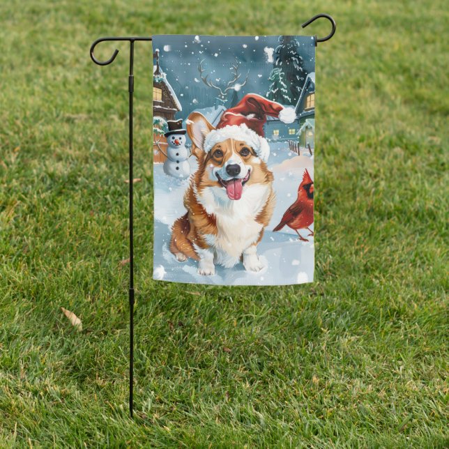 Corgi Winter Wonderland Christmas Joy Garden Flag (In SItu)