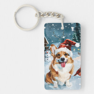 Corgi Winter Wonderland Christmas Joy Keychain