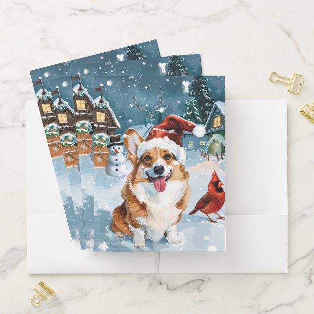 Corgi Winter Wonderland Christmas Joy Pocket Folder (In Situ)