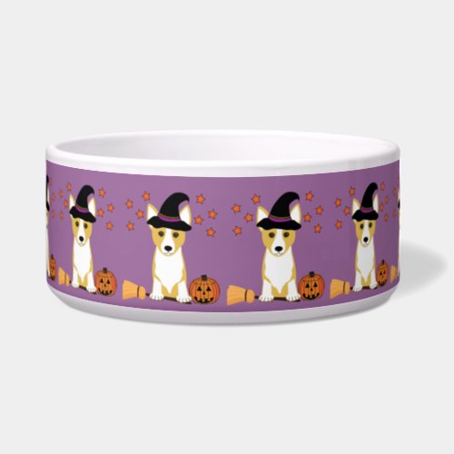Corgi Witch Halloween Dog Bowl