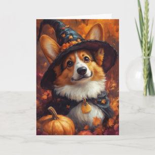 Corgi Witch Halloween Holiday Card