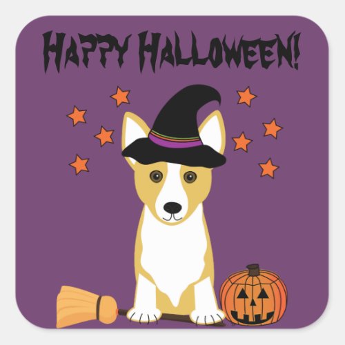 Corgi Witch Halloween Stickers