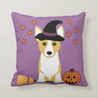 Corgi Witch Halloween Throw Pillow