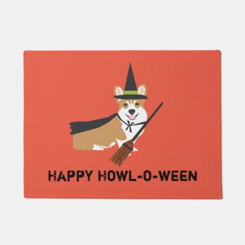 Corgi Witch Happy Howl_o_ween Doormat