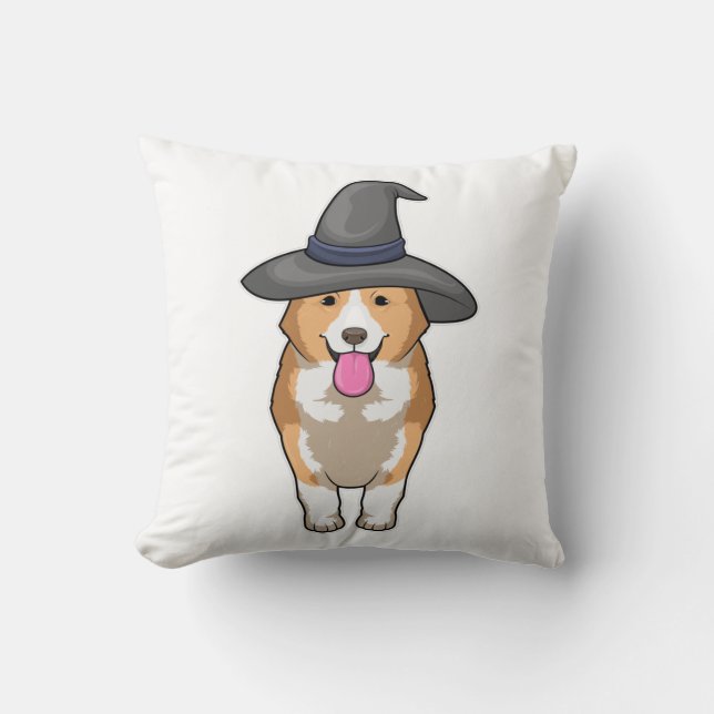 Corgi Witch Throw Pillow (Front)