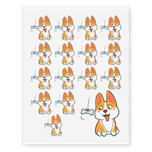 Corgi with Bone Temporary Tattoos