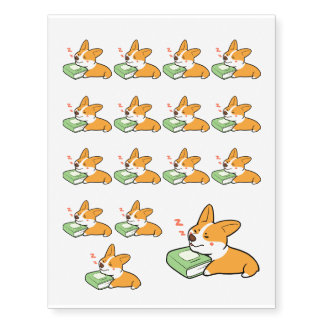 Corgi with book temporary tattoos