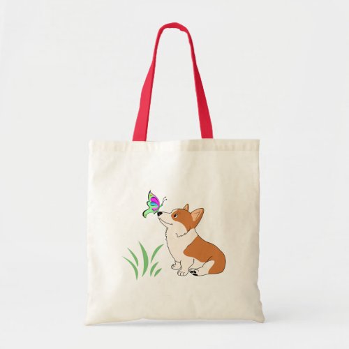 Corgi with Butterfly and Grass_1png Tote Bag