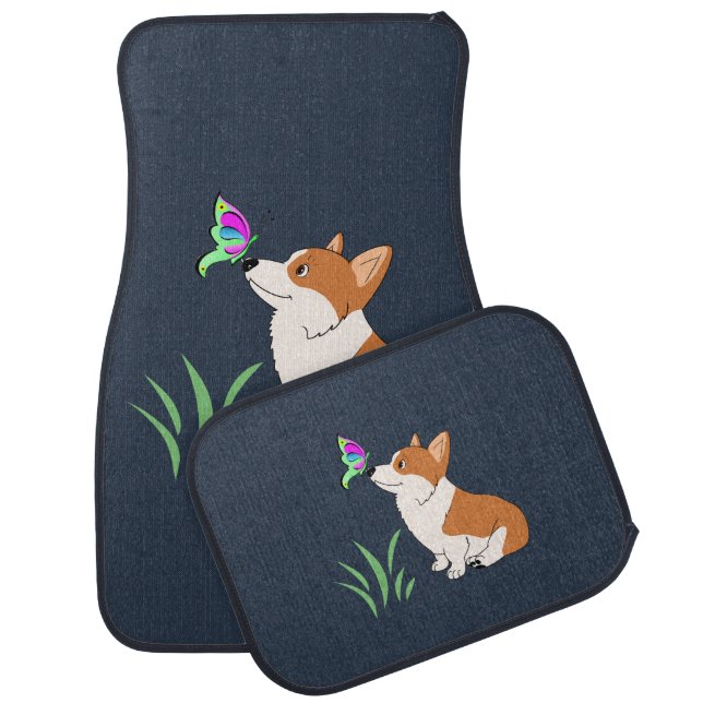 Corgi with Butterfly Car Floor Mat (Set)