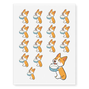 Corgi With Dish Temporary Tattoos
