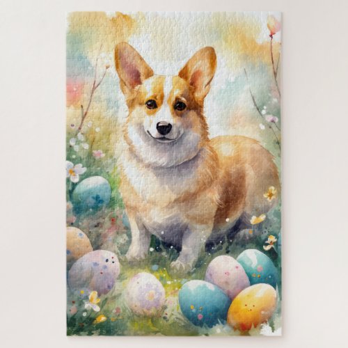 Corgi with Easter Eggs Holiday Jigsaw Puzzle