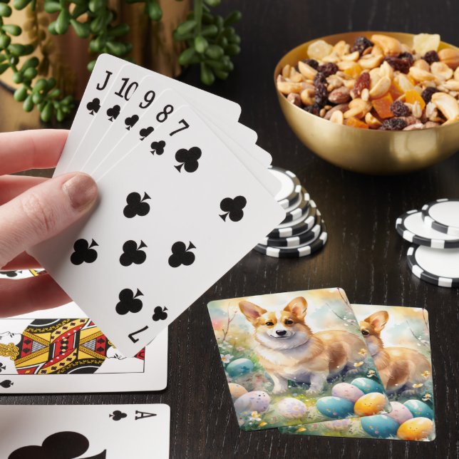 Corgi with Easter Eggs Holiday Poker Cards (In Situ)