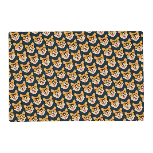 Corgi With Glasses Cute Placemat (Front)