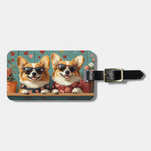 Corgi With Heart Roses Valentine's Day Luggage Tag