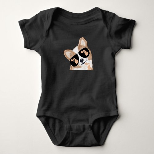 Corgi _ with Michigan map outline in glasses Baby Bodysuit