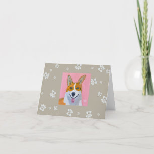 Corgi with Paw Prints Letterpress Thank You Card