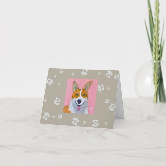 Corgi with Paw Prints Letterpress Thank You Card (Front)