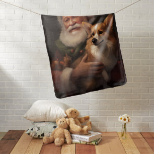 Corgi With Santa Claus Festive Christmas Baby Blanket