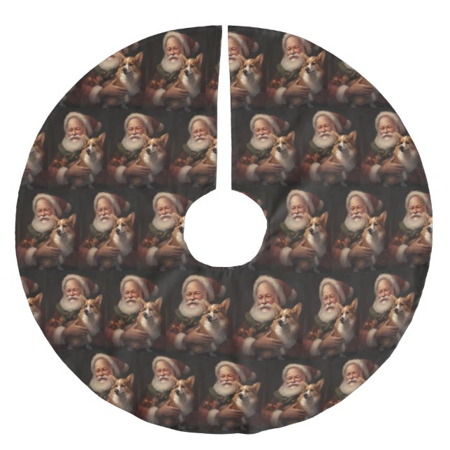 Corgi With Santa Claus Festive Christmas Brushed Polyester Tree Skirt (Front)