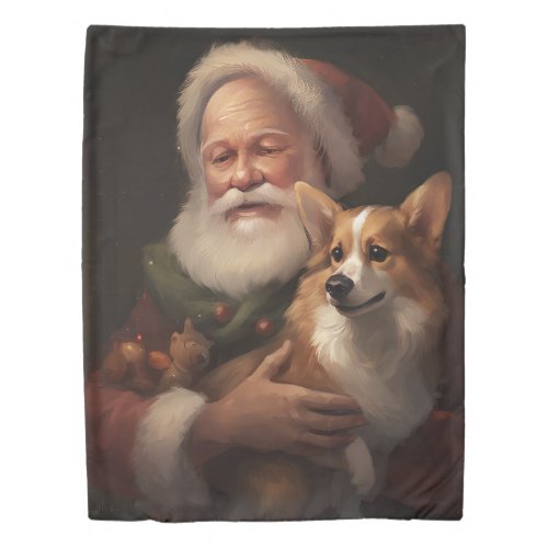 Corgi With Santa Claus Festive Christmas Duvet Cover