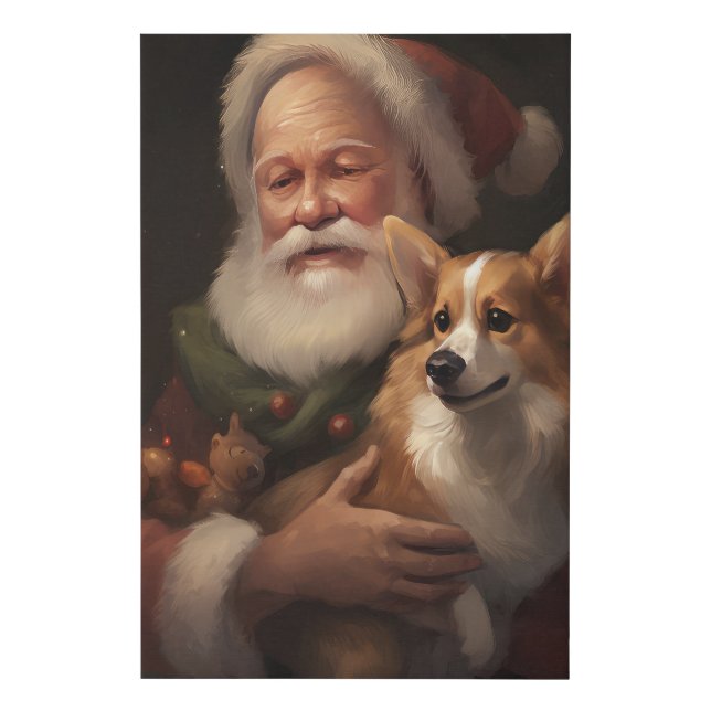Corgi With Santa Claus Festive Christmas Faux Canvas Print (Front)