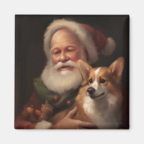 Corgi With Santa Claus Festive Christmas Magnet
