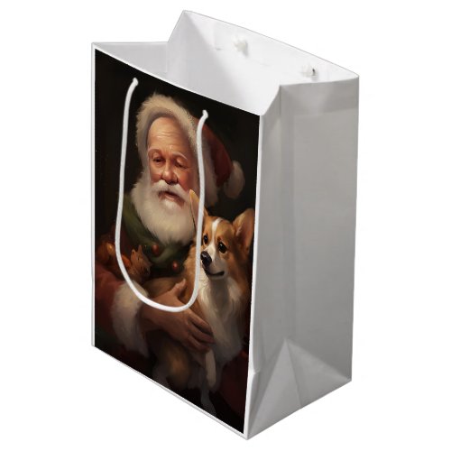 Corgi With Santa Claus Festive Christmas Medium Gift Bag