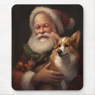 Corgi With Santa Claus Festive Christmas Mouse Pad