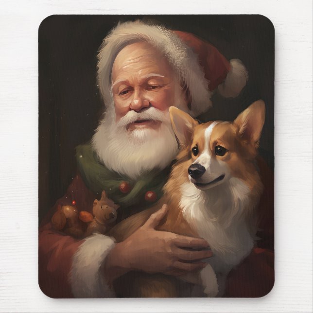 Corgi With Santa Claus Festive Christmas Mouse Pad (Front)