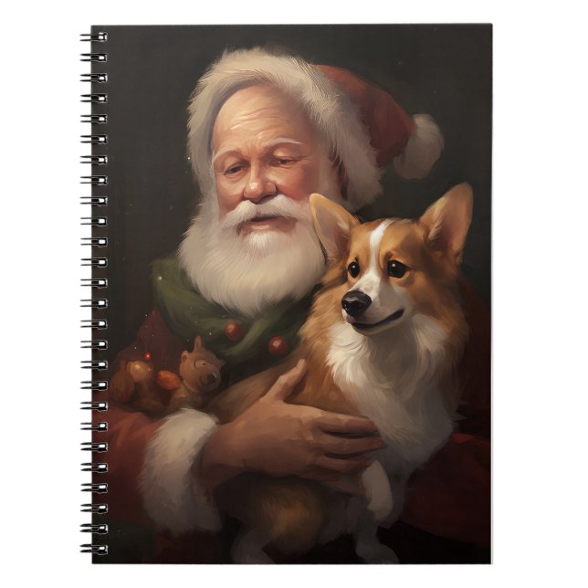 Corgi With Santa Claus Festive Christmas Notebook (Front)