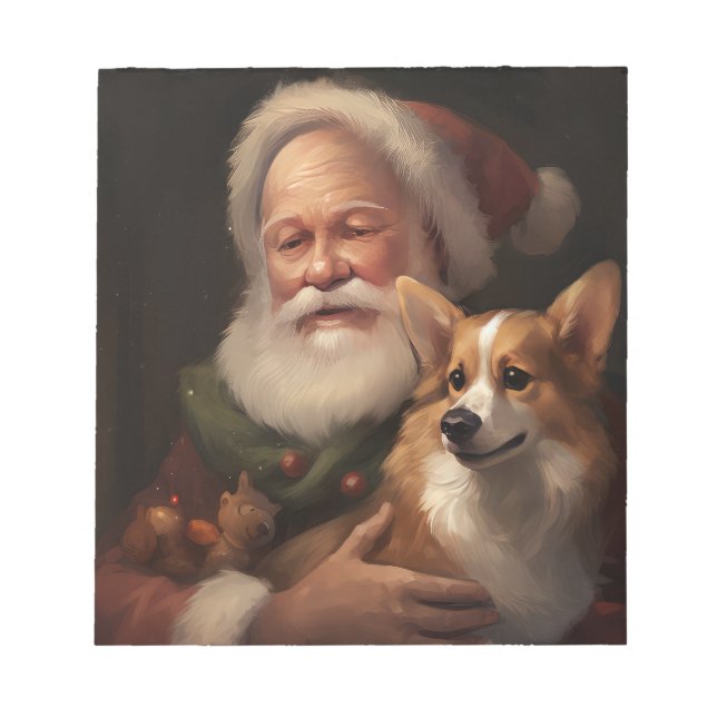 Corgi With Santa Claus Festive Christmas Notepad (Front)
