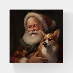 Corgi With Santa Claus Festive Christmas Paperweight