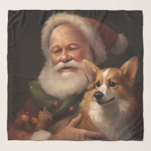 Corgi With Santa Claus Festive Christmas Scarf