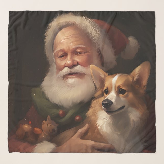 Corgi With Santa Claus Festive Christmas Scarf (Front)