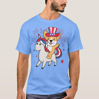 Corgi With Unicorn For The Fourth Of July T-Shirt