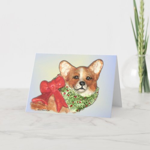 Corgi with Wreathe Christmas Card