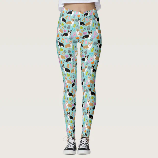Corgi Portrait Pastel Pattern Print Women Leggings