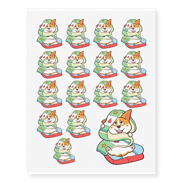 Corgi wrapped in Christmas Scarf Temporary Tattoos (Front)