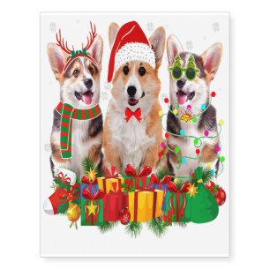 Corgi Xmas Lights Santa Hat Dog Lover Temporary Tattoos