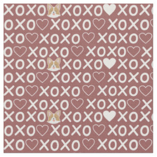 Corgi Xoxo love sweet heart. Cute cream brown dog Fabric